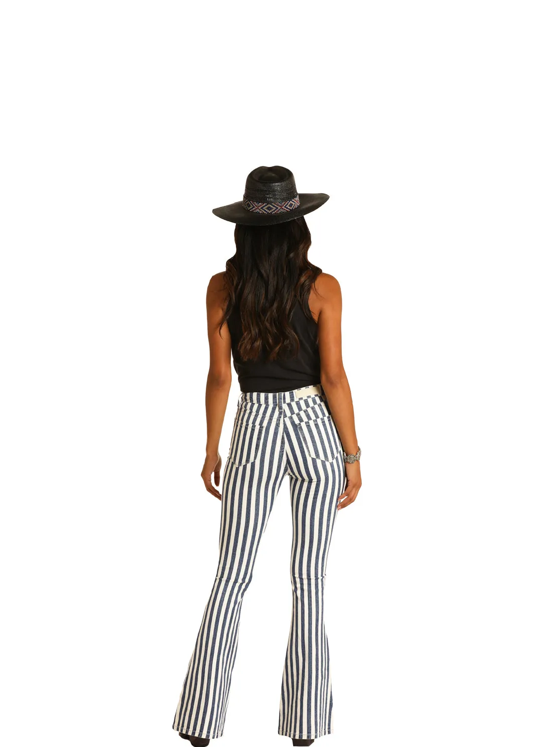 Women's Rock & Roll Denim Stripe High Rise Flare Jean