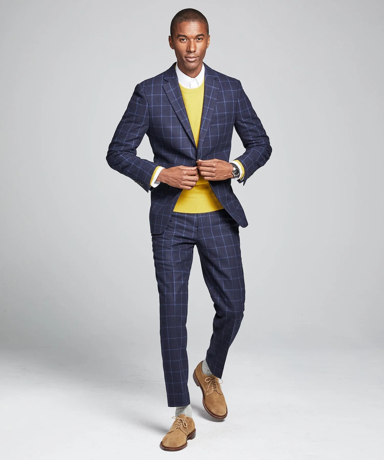 Wool Windowpane Sutton Suit in Navy