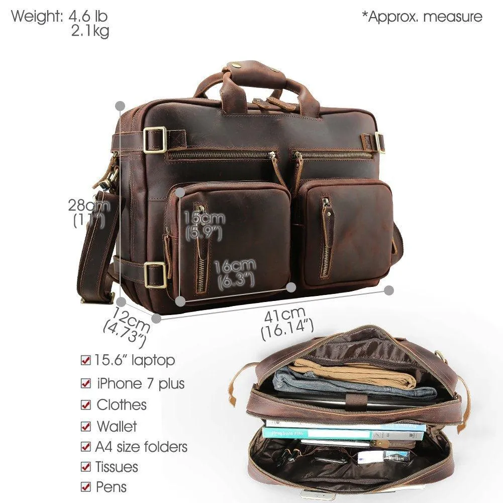 Woosir 4 Ways Multifunctional Leather Briefcase